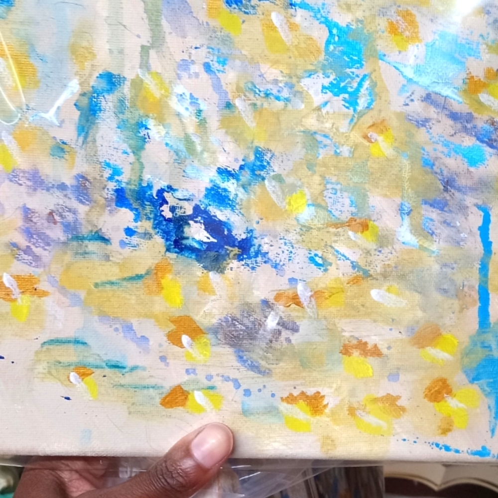 Handmade Blue Acrylic Painting on Canvas (8x8 inches)